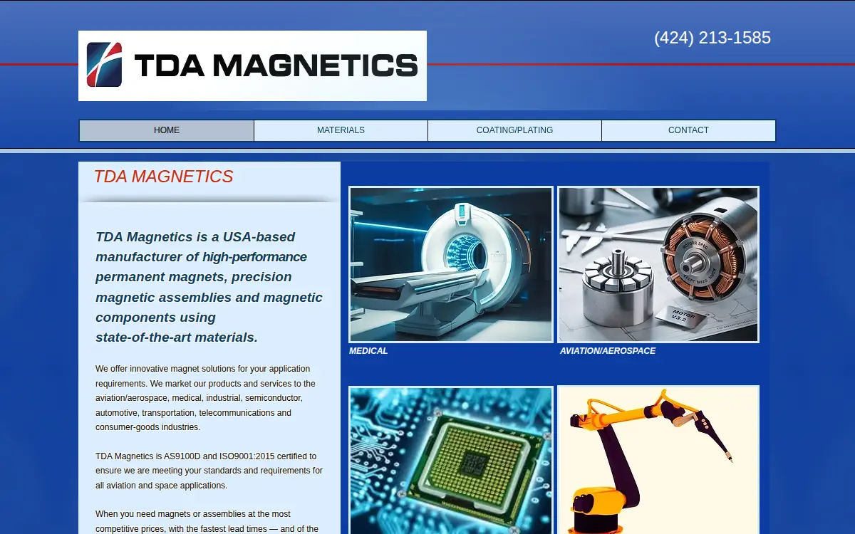 Homepage of Tda Magnetics LLC