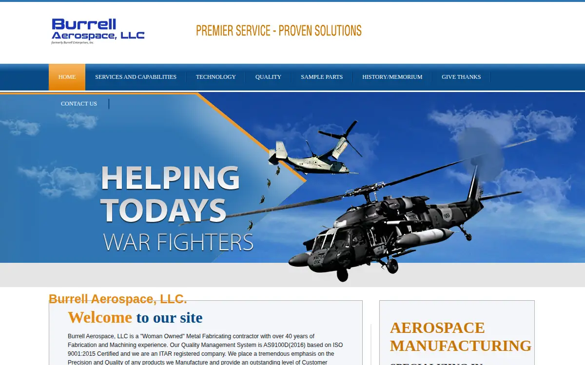 Homepage of Burrell Aerospace, LLC