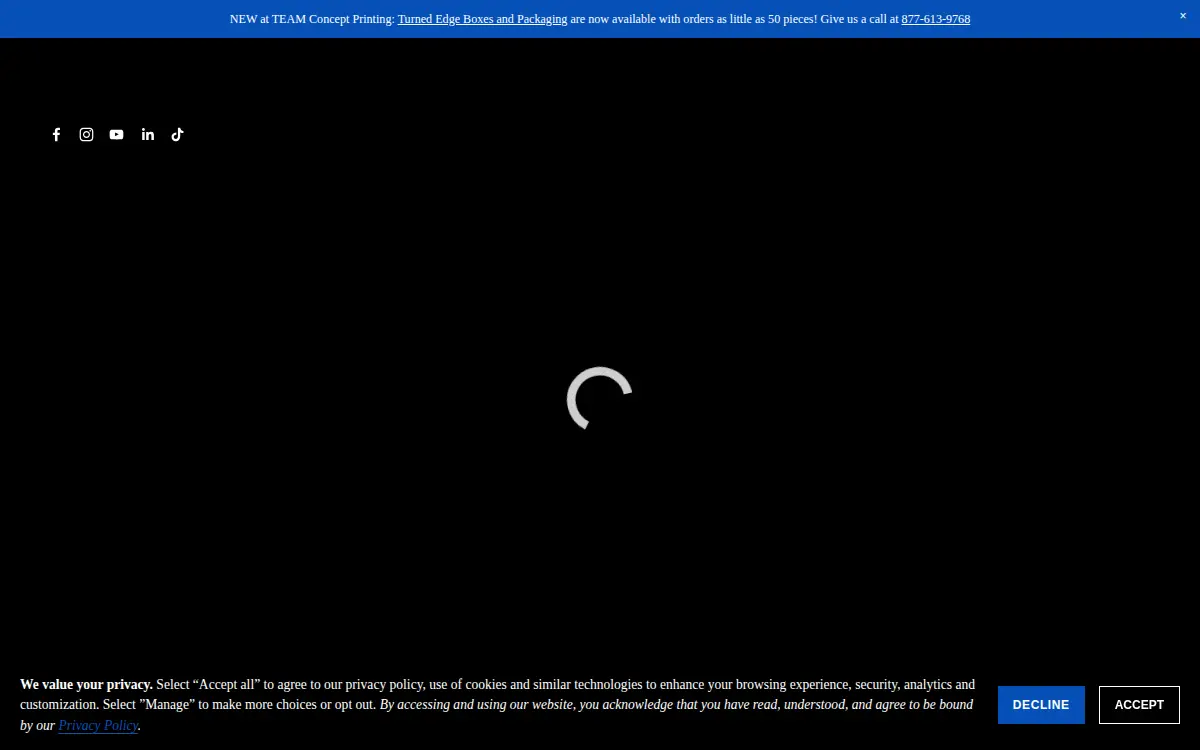 Homepage of Team Concept Printing and Thermography, INC.