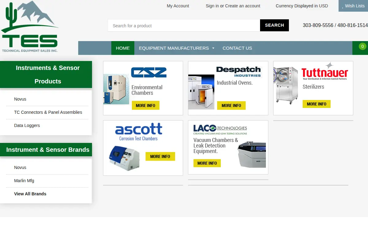 Homepage of Technical Equipment Sales INC
