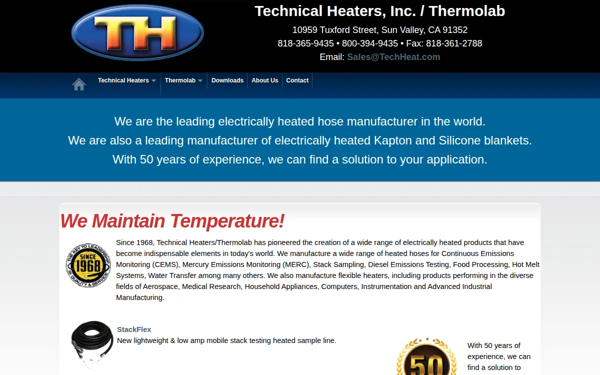 Homepage of Technical Heaters, INC.