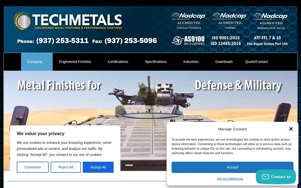 Homepage of Techmetals, INC.