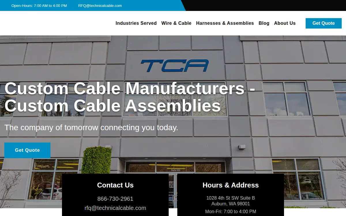 Homepage of Technical Cable Applications, INC.