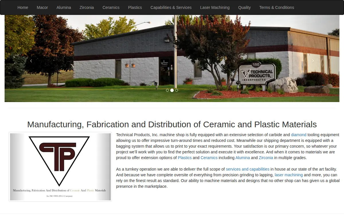 Homepage of Technical Products INC
