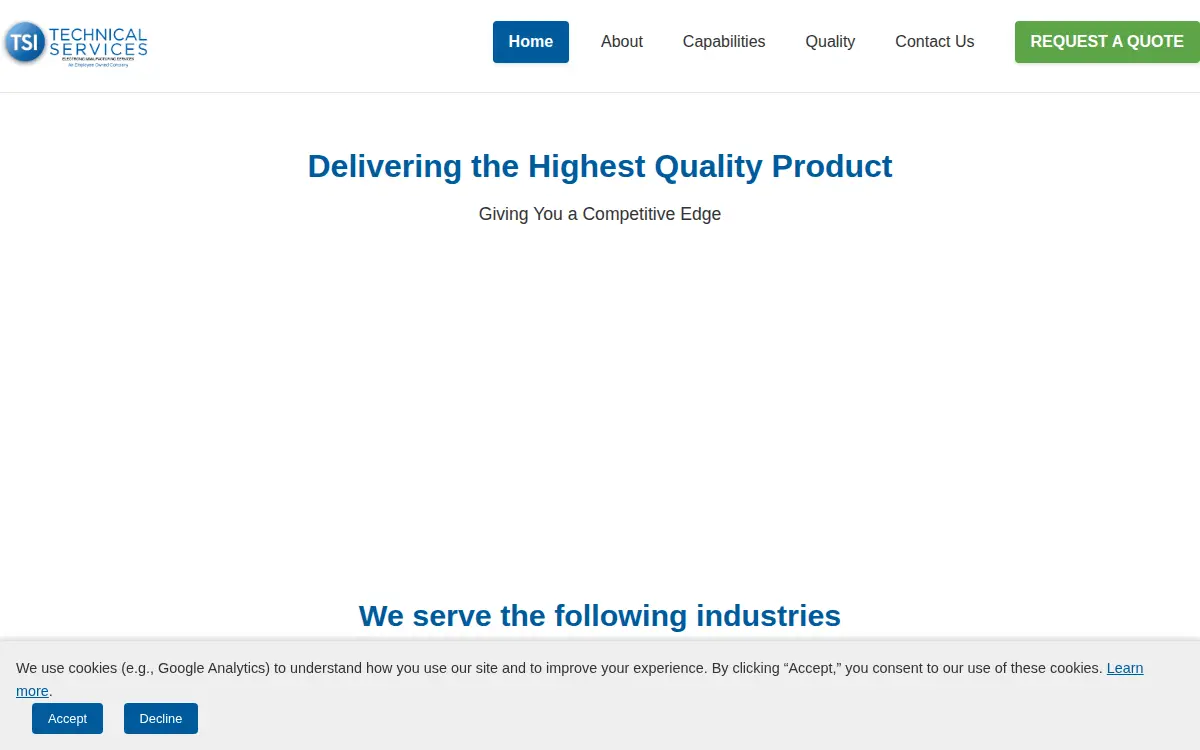Homepage of Technical Services, INC.