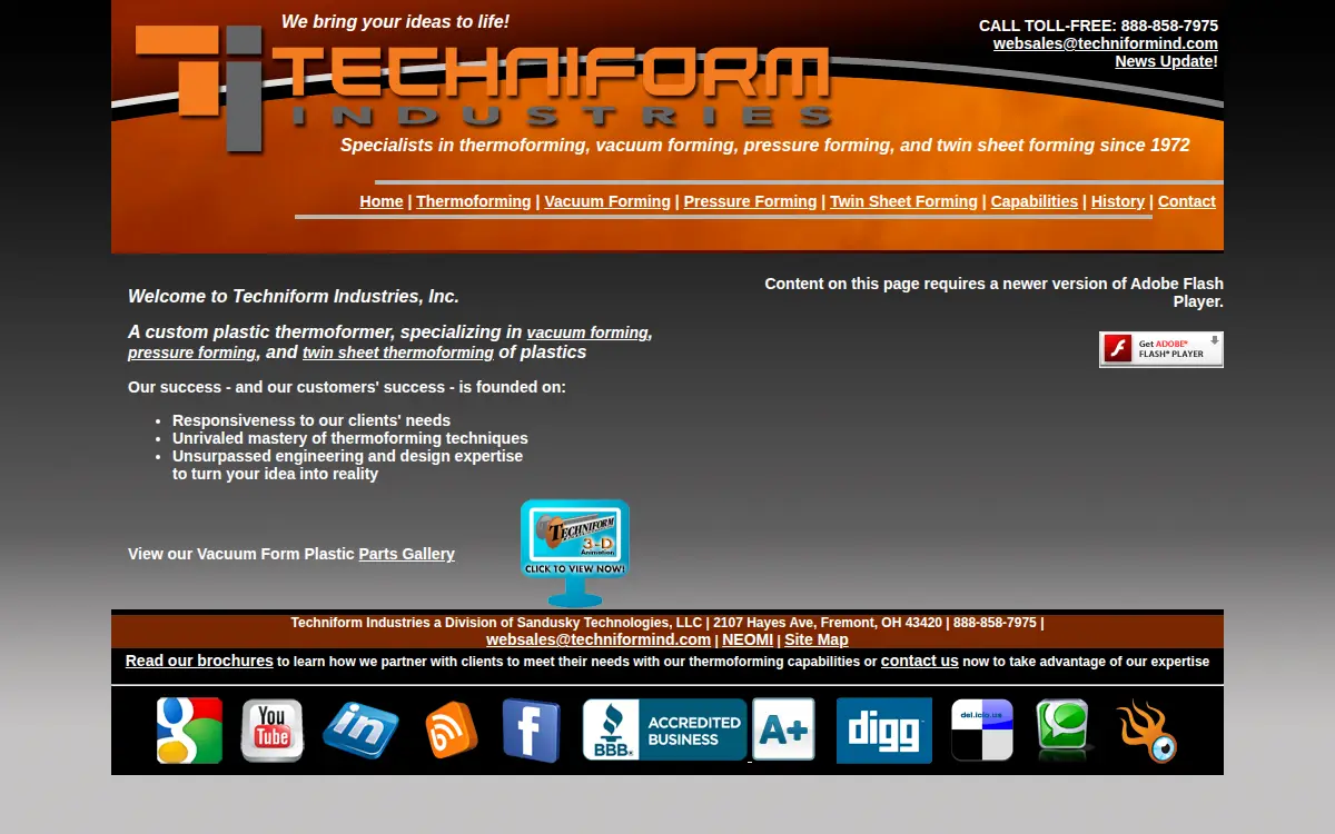 Homepage of Techniform Industries LLC