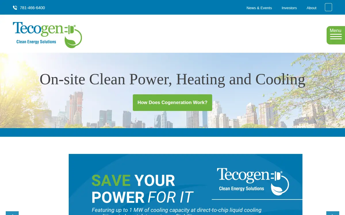 Homepage of Tecogen INC.