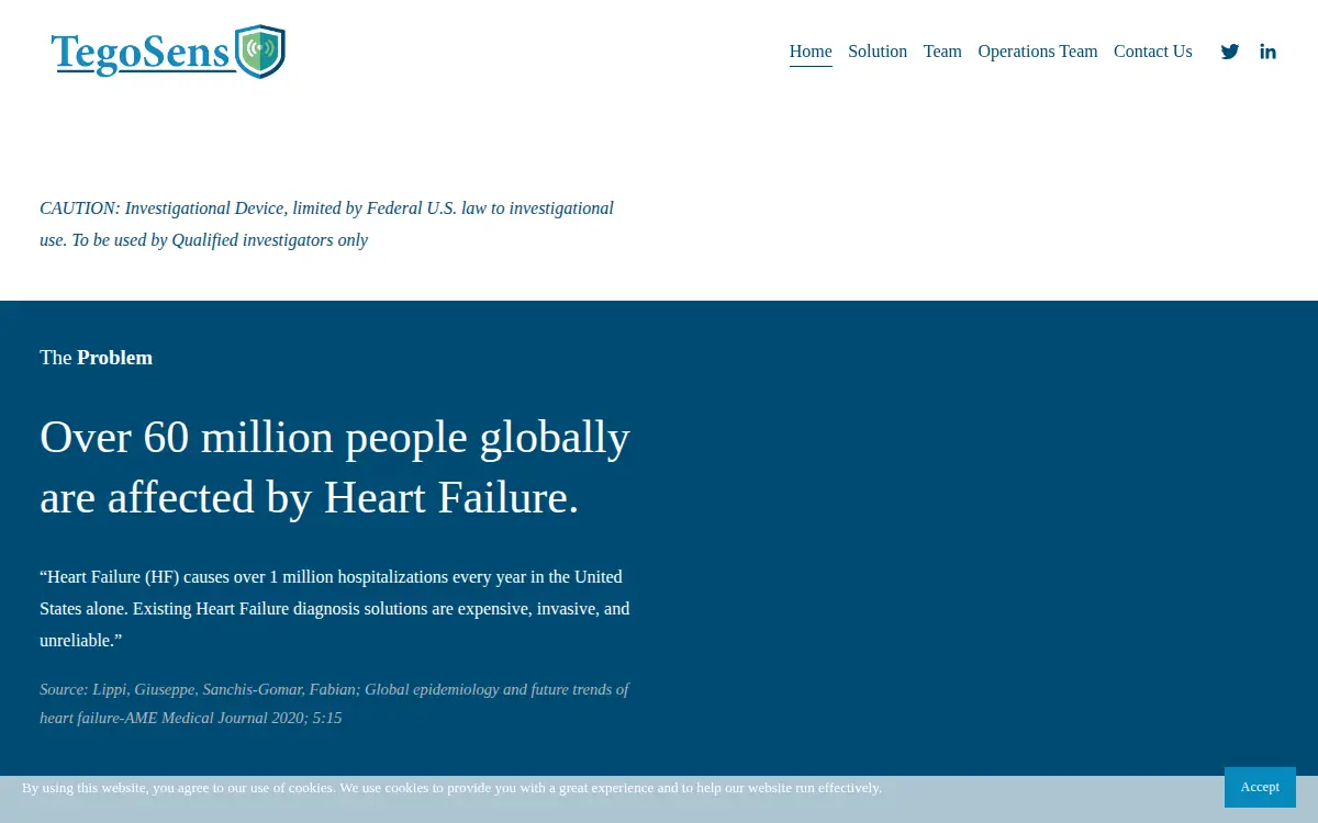 Homepage of Tegosens, INC.