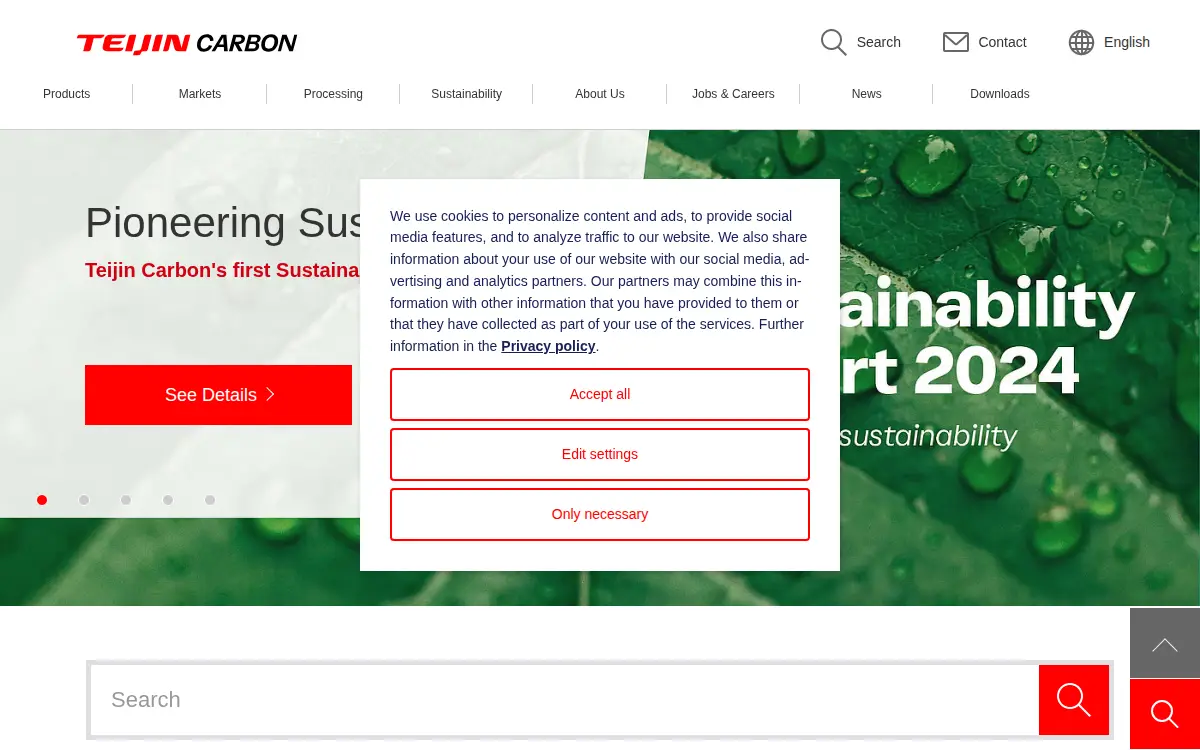 Homepage of Teijin Carbon America, INC.