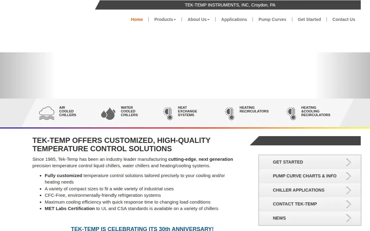 Homepage of Tek-temp Instruments, INC.