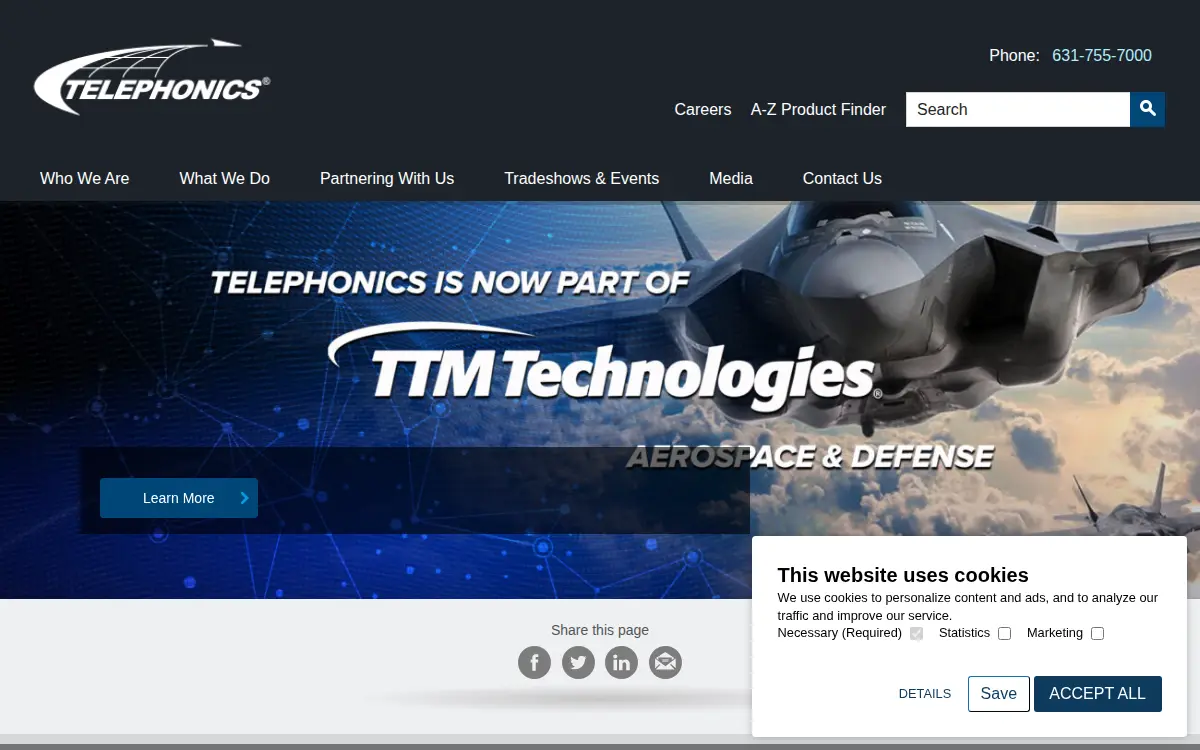 Homepage of Telephonics CORP