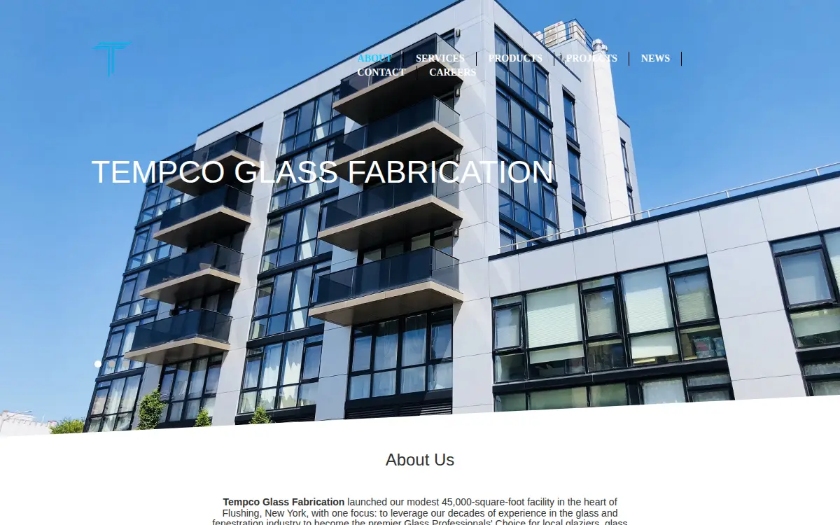 Homepage of Tempco Glass Fabrication LLC