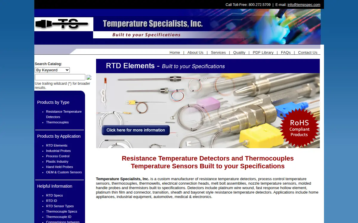 Homepage of Temperature Specialists, INC.