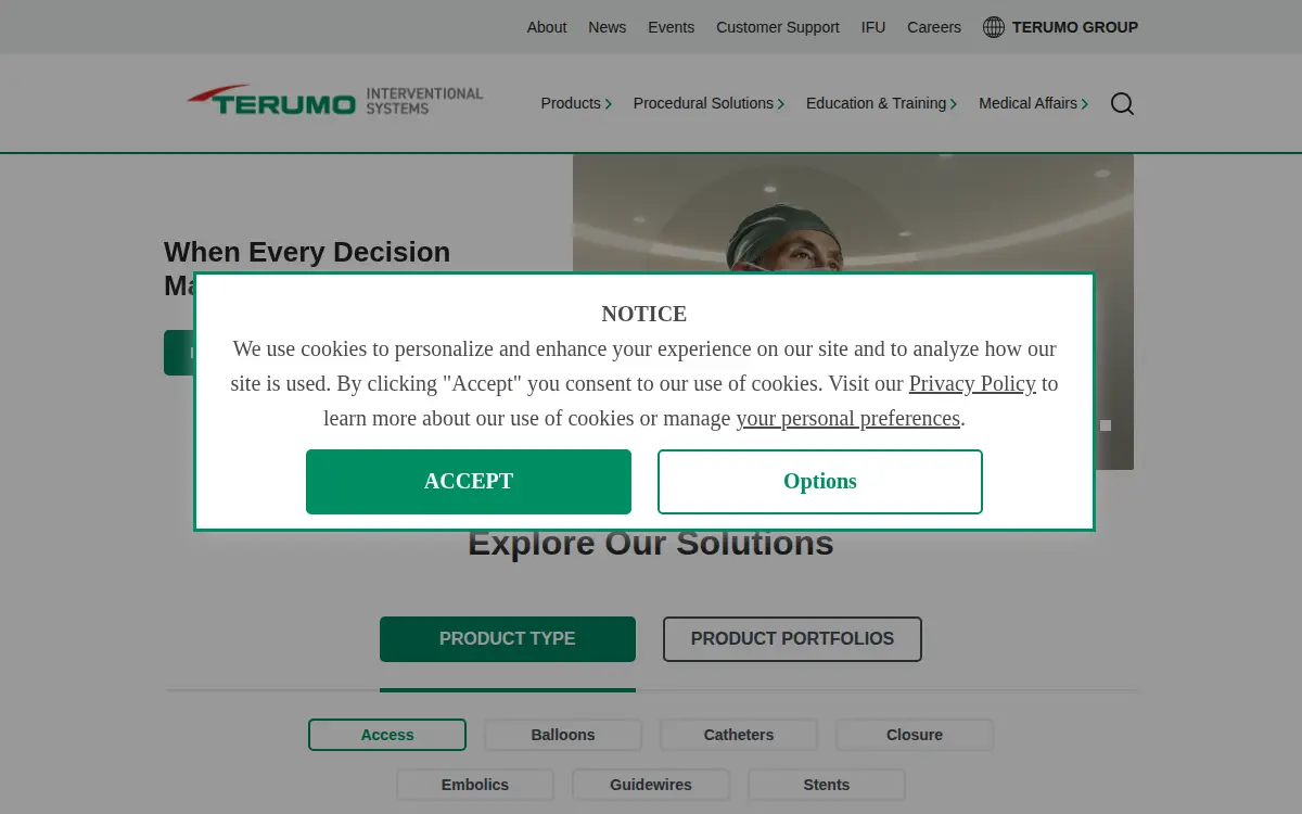 Homepage of Terumo Medical CORP