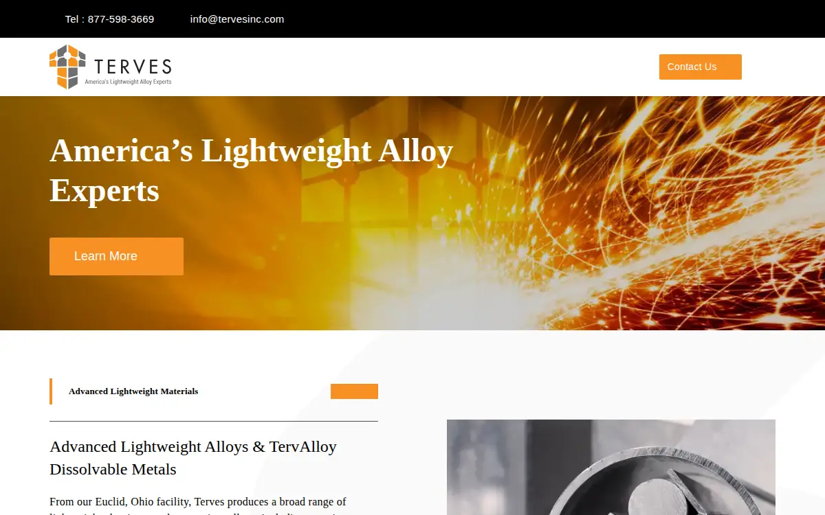 Homepage of Terves, LLC