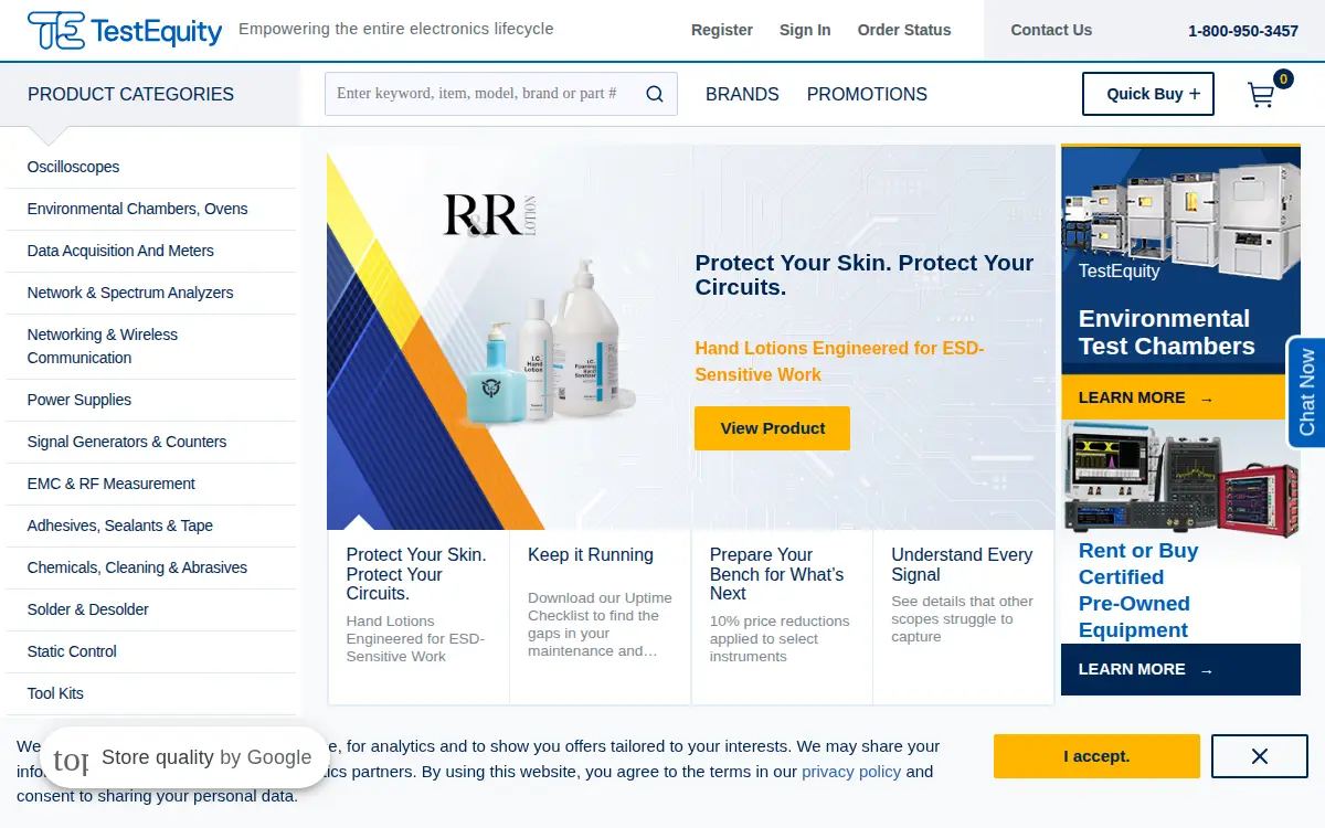Homepage of Testequity LLC