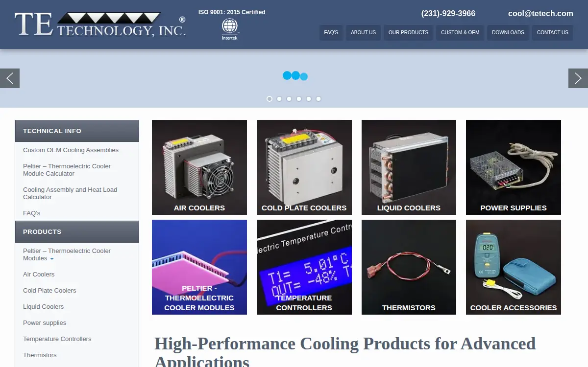 Homepage of T E Technology, INC.