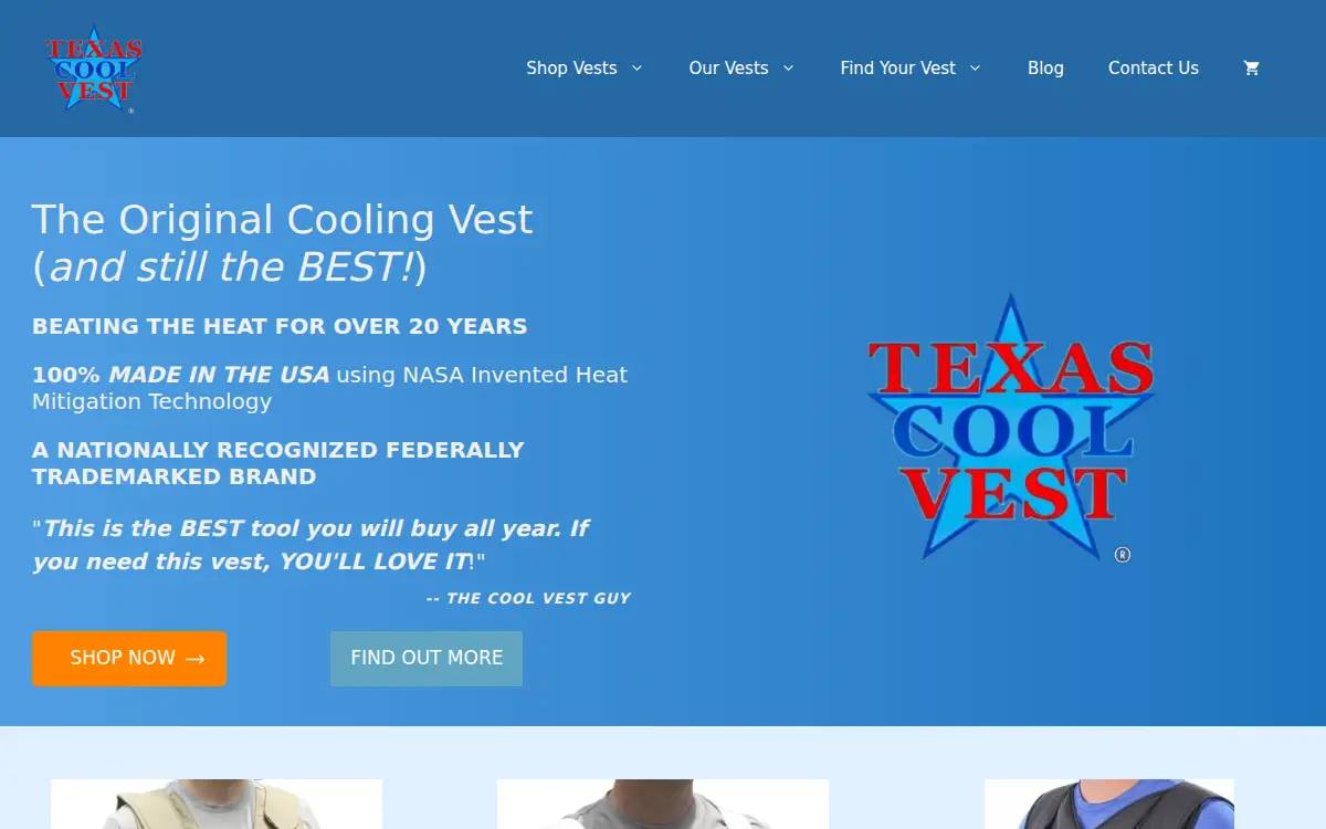 Homepage of Cool Vest LLC