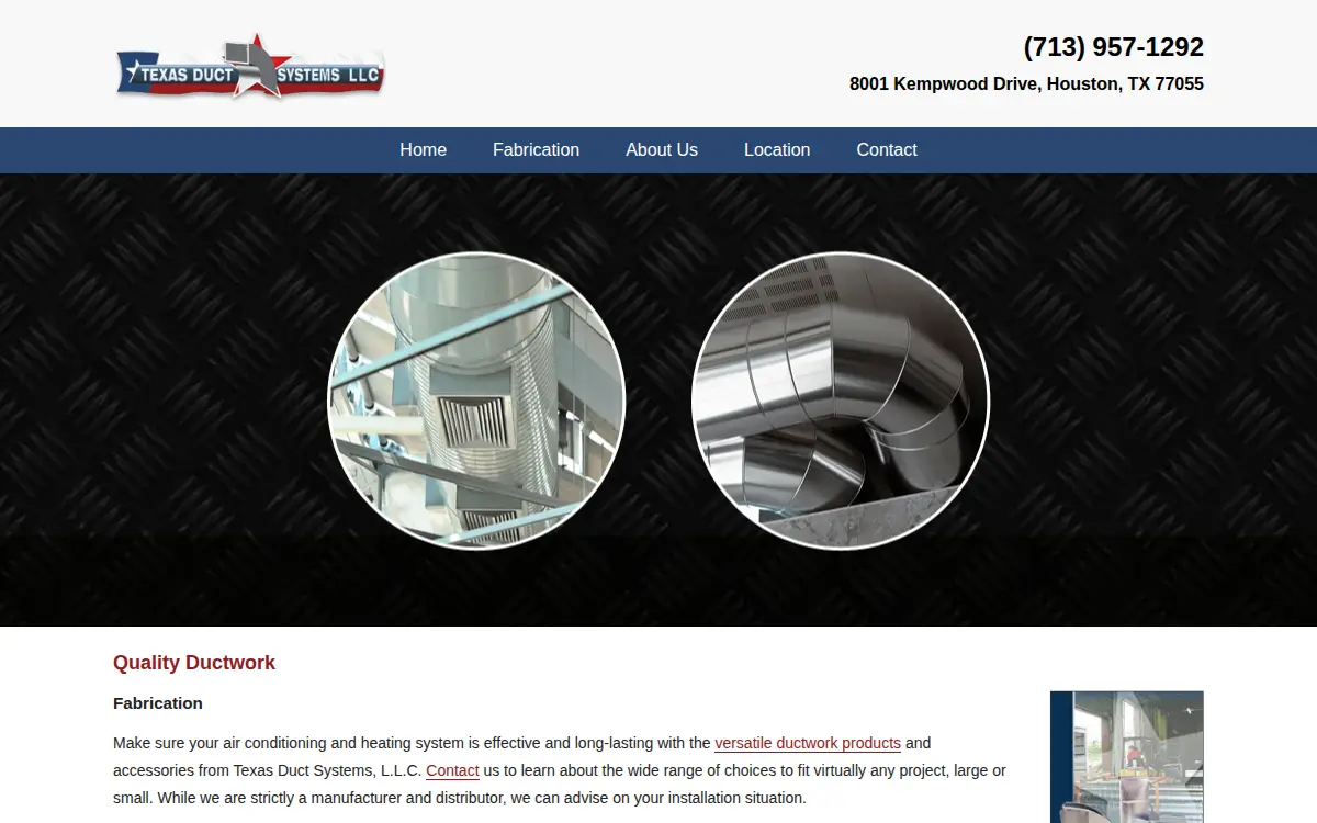 Homepage of Texas Duct Systems, L.l.c.