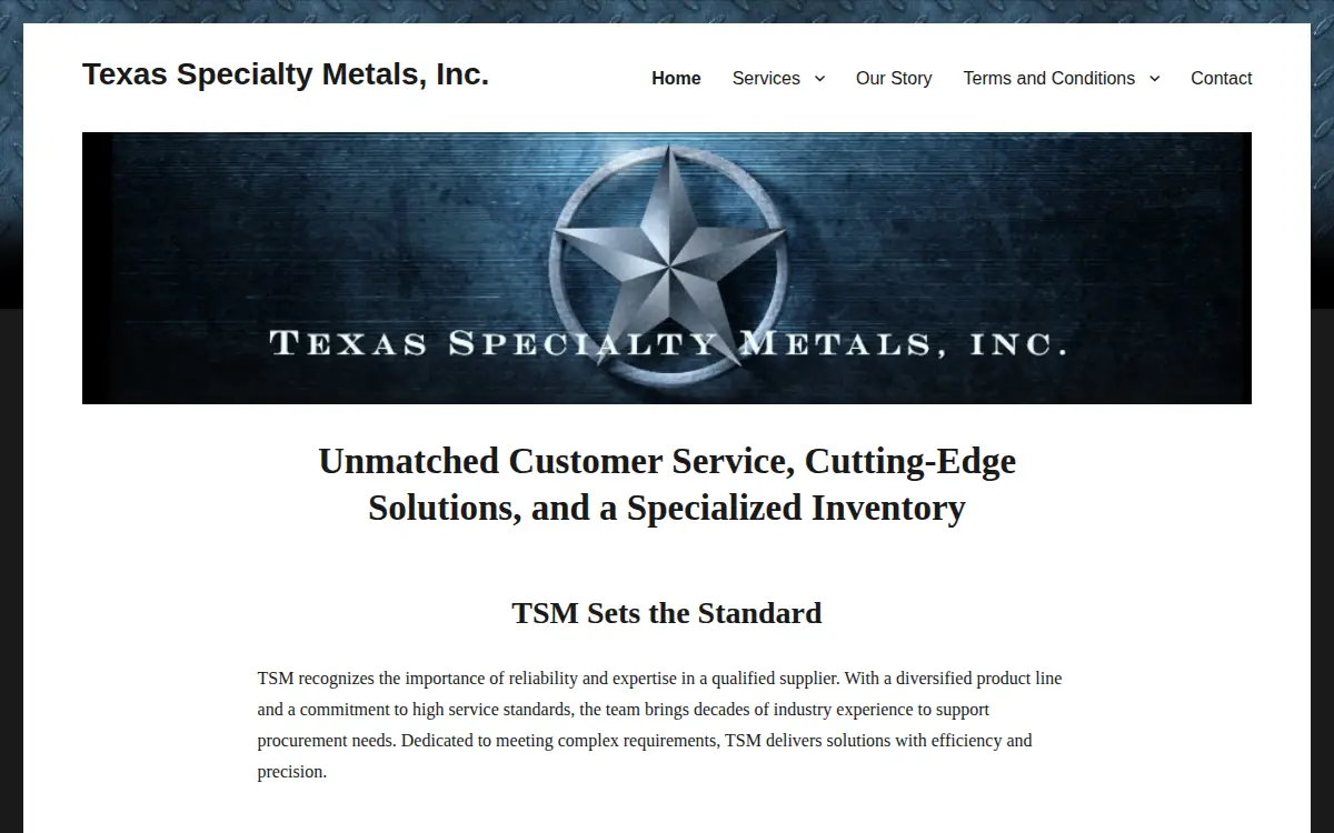 Homepage of Texas Specialty Metals INC