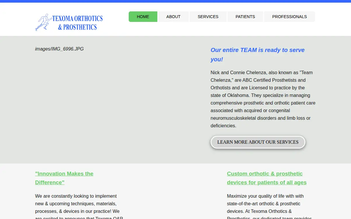 Homepage of Texoma Orthotics & Prosthetics Pllc