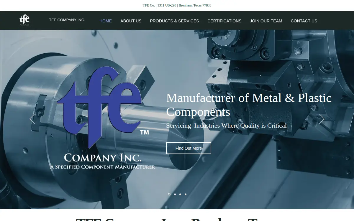 Homepage of T F E Company INC