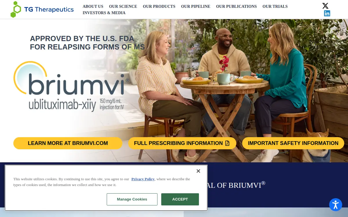 Homepage of Tg Therapeutics INC