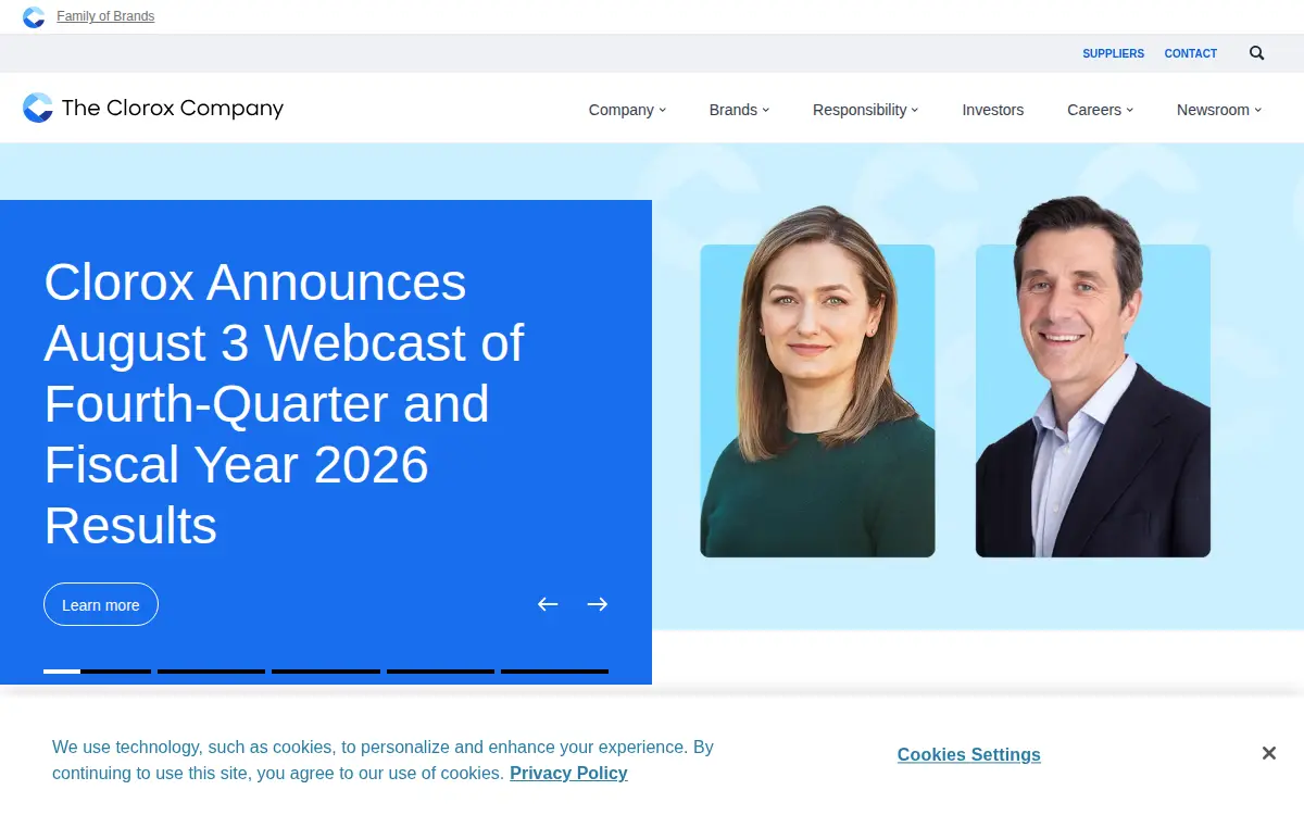 Homepage of Clorox CO
