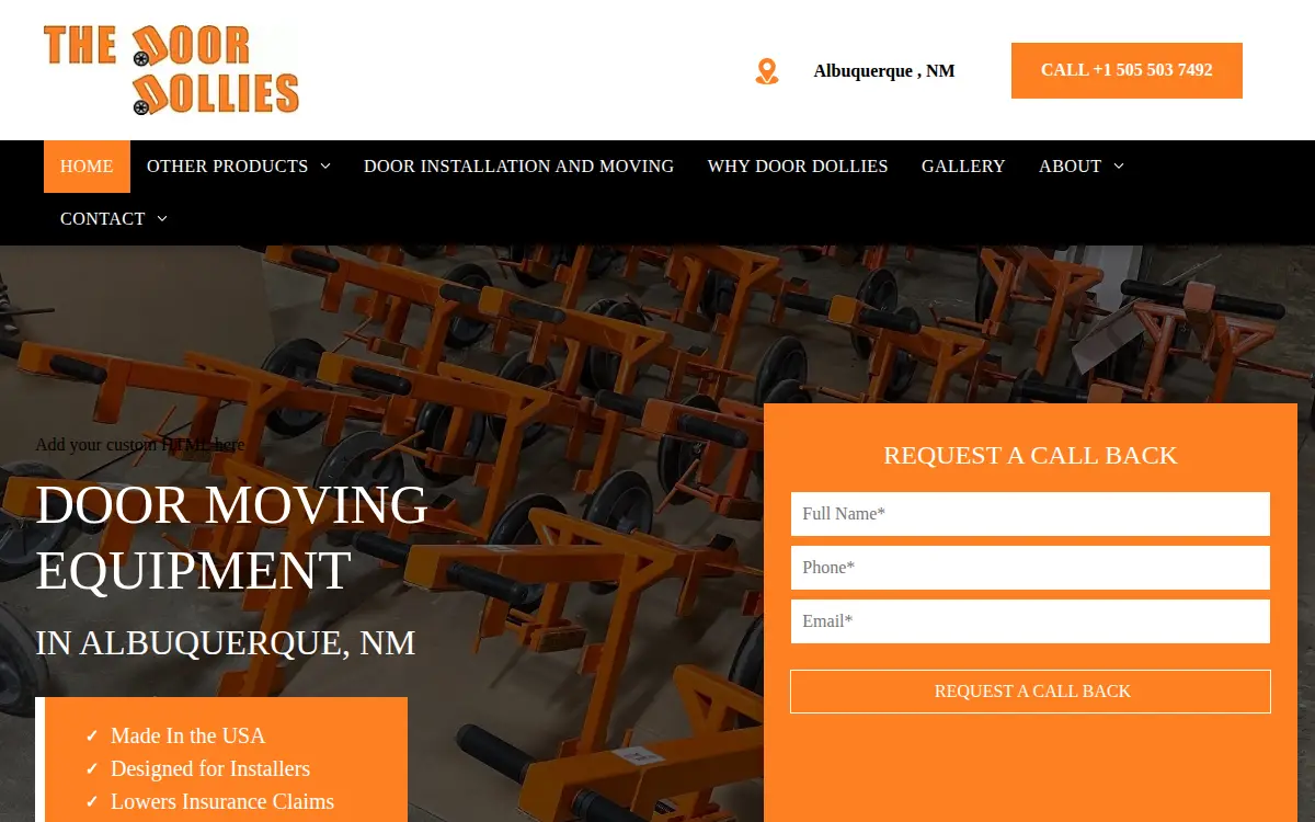 Homepage of The Door Dollies, LLC