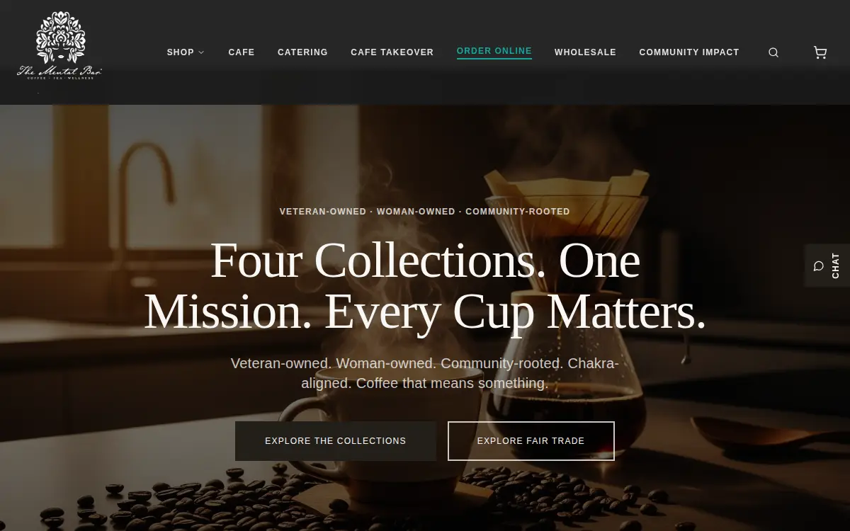 Homepage of The Mental Bar Coffee Company