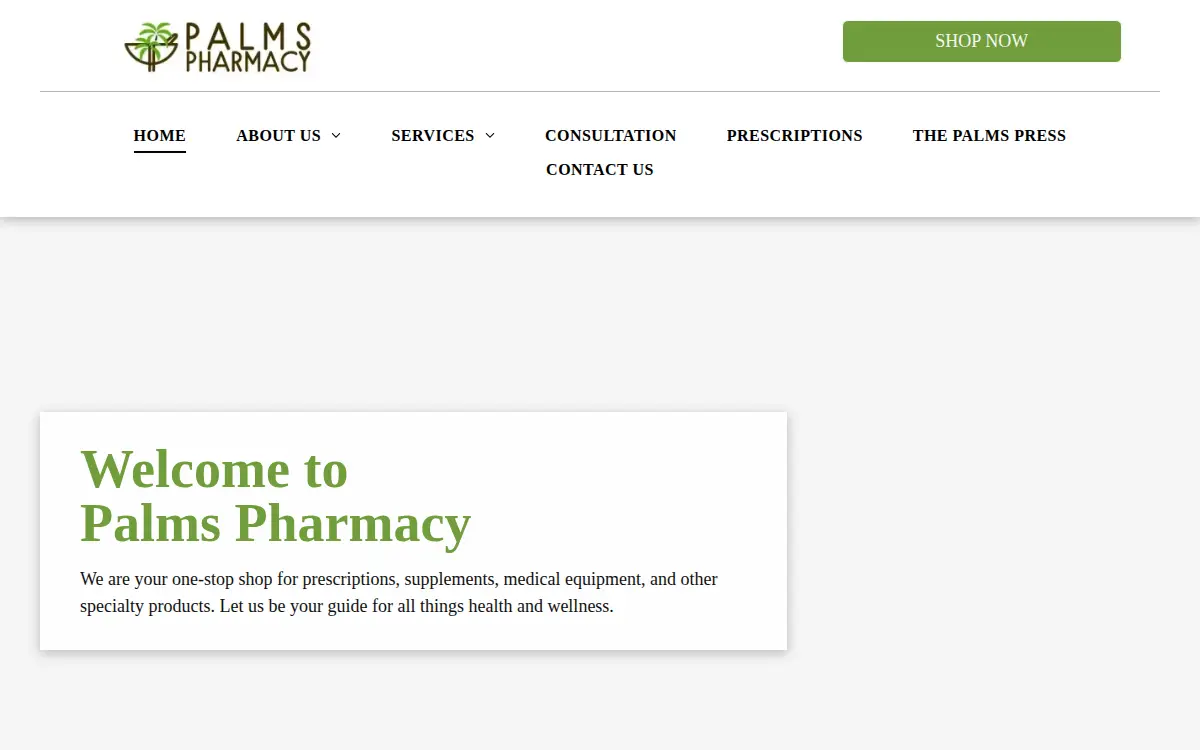 Homepage of The Palms Pharmacy, INC