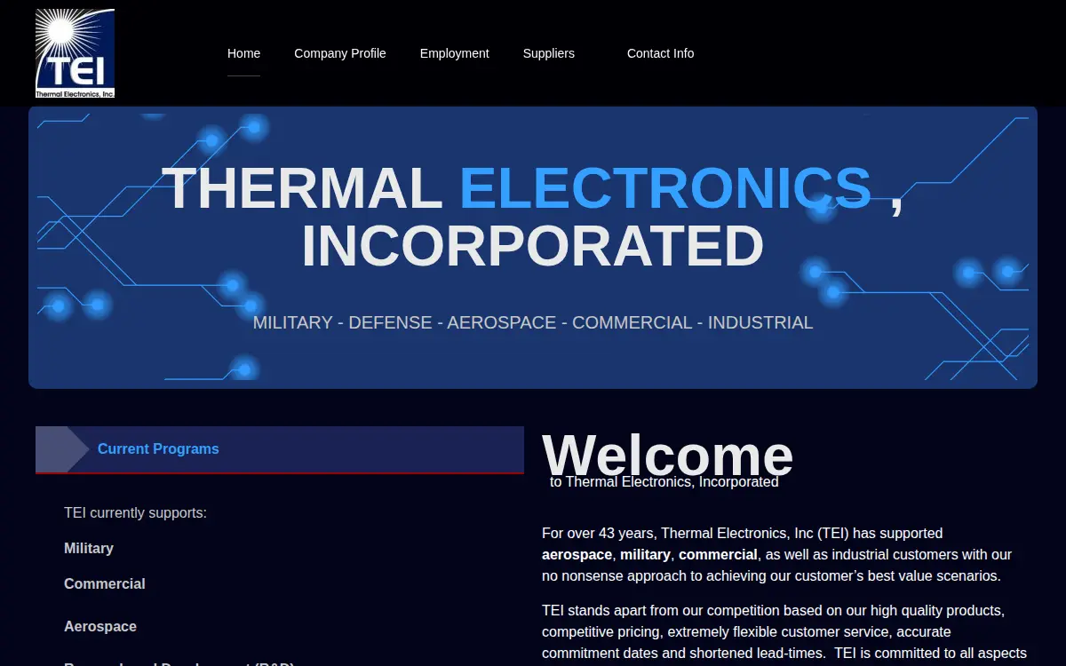 Homepage of Thermal Electronics, INC.