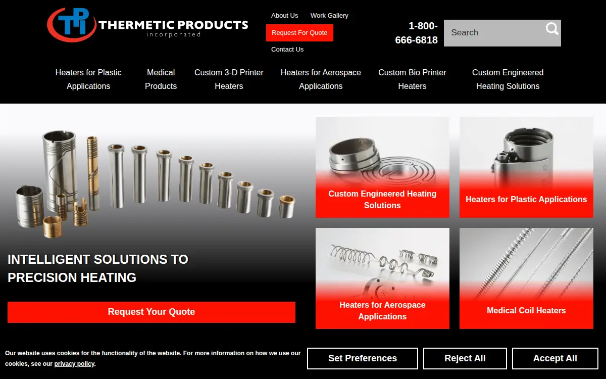 Homepage of Thermetic Products, INC.