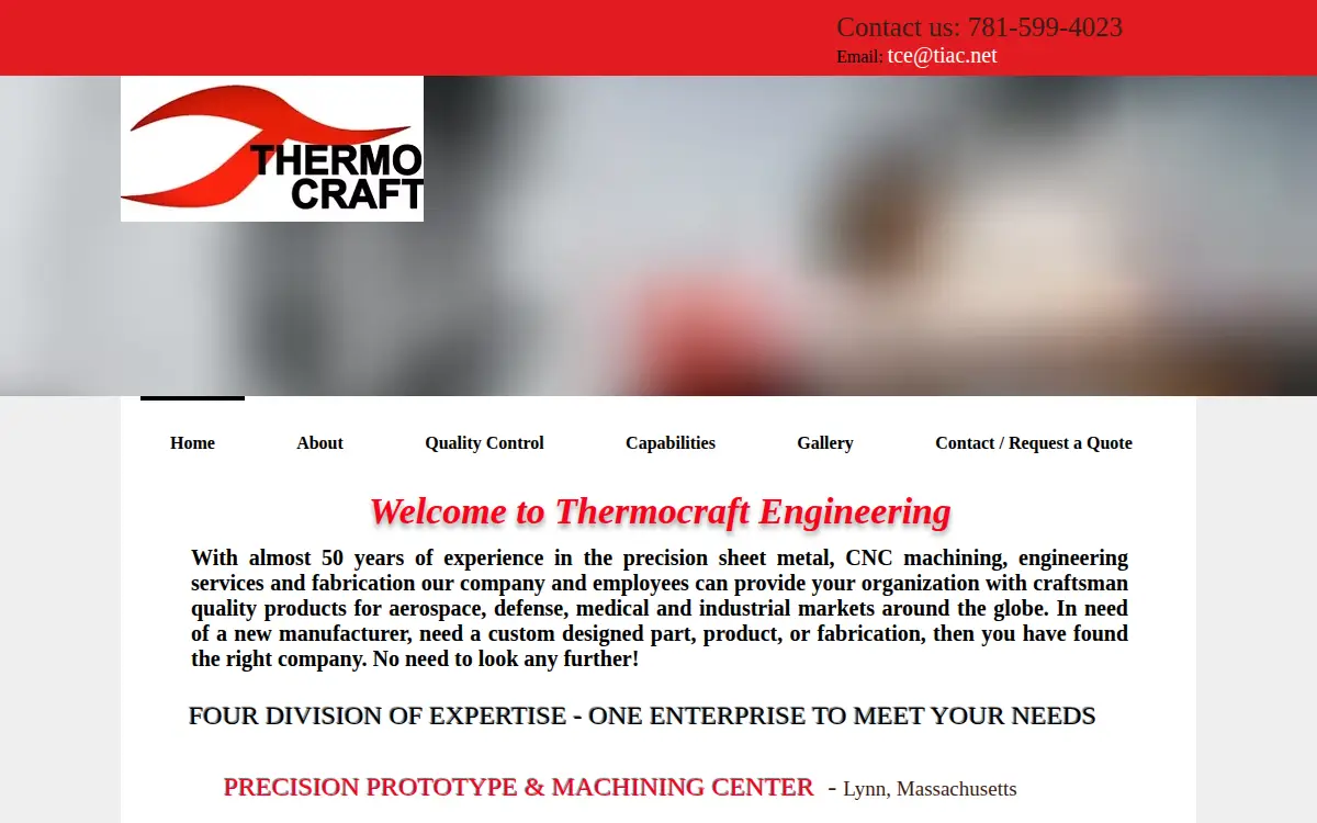 Homepage of Thermo Craft Engineering CORP.