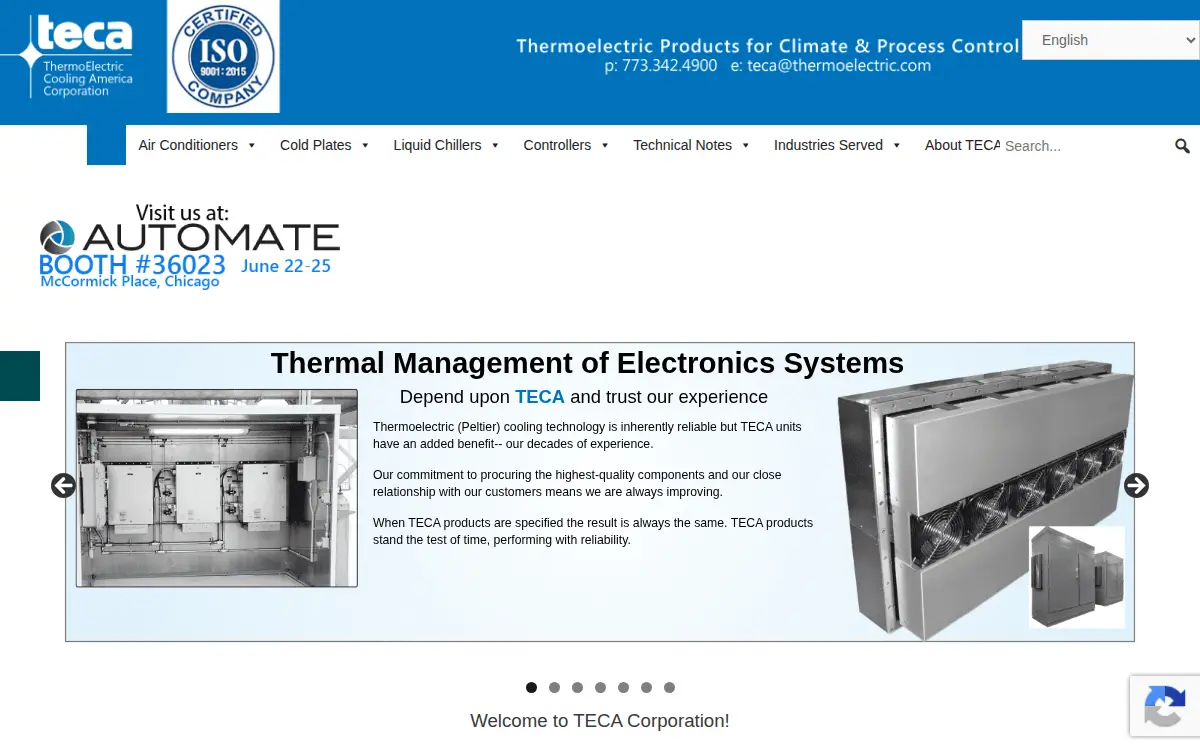 Homepage of Thermoelectric Cooling America Corporation
