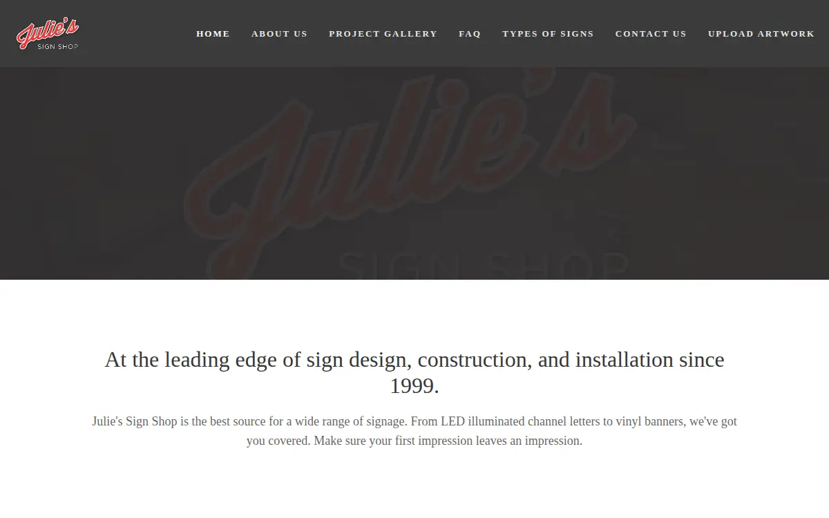 Homepage of Julies Sign Shoppe INC