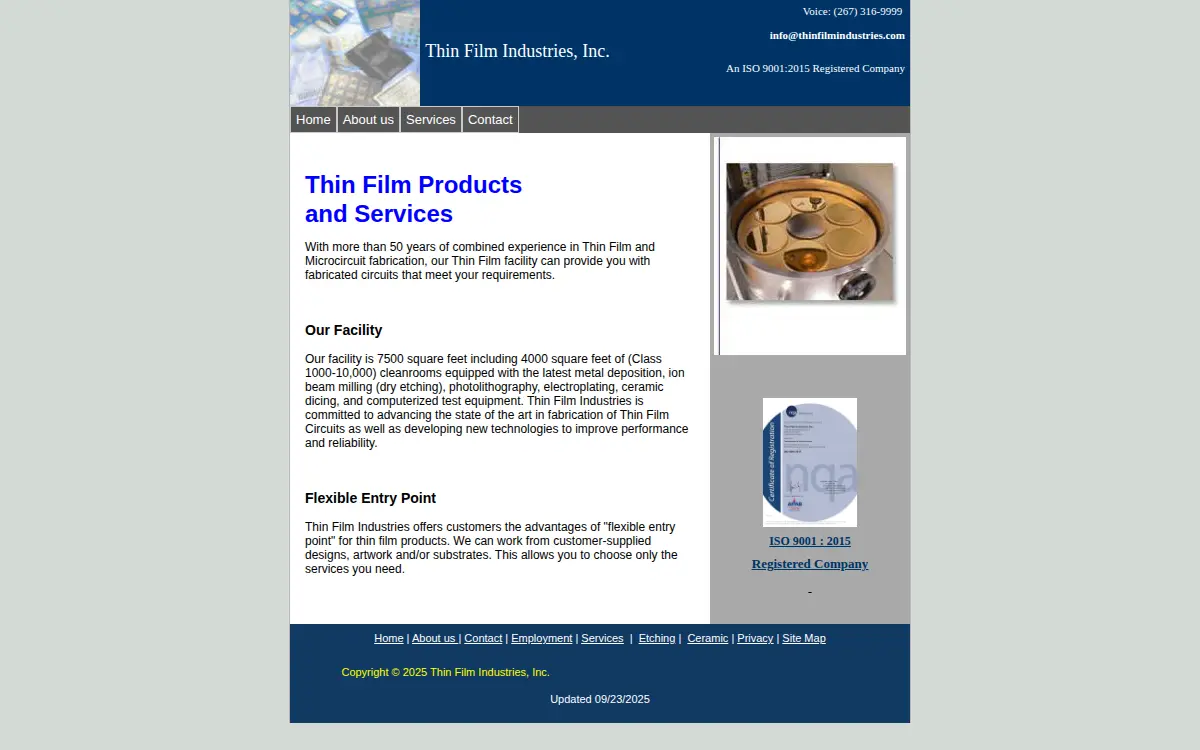 Homepage of Thin Film Industries, INC.