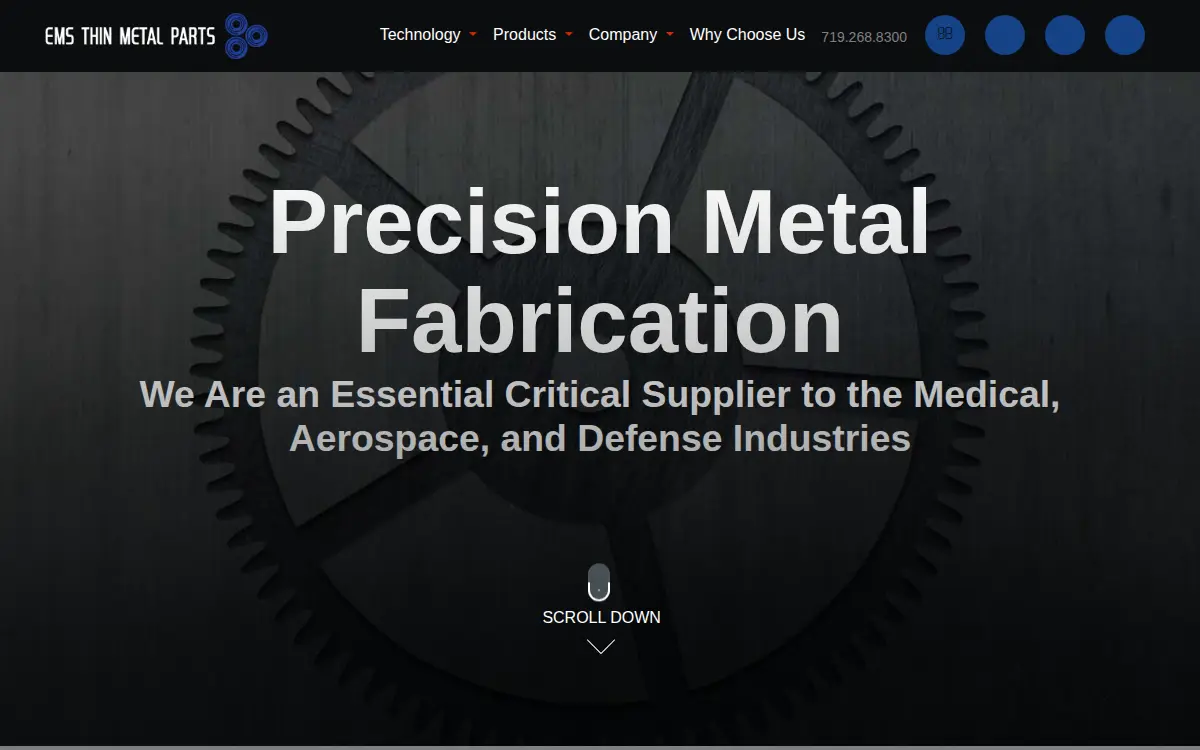 Homepage of Ems Thin Metal Parts LLC
