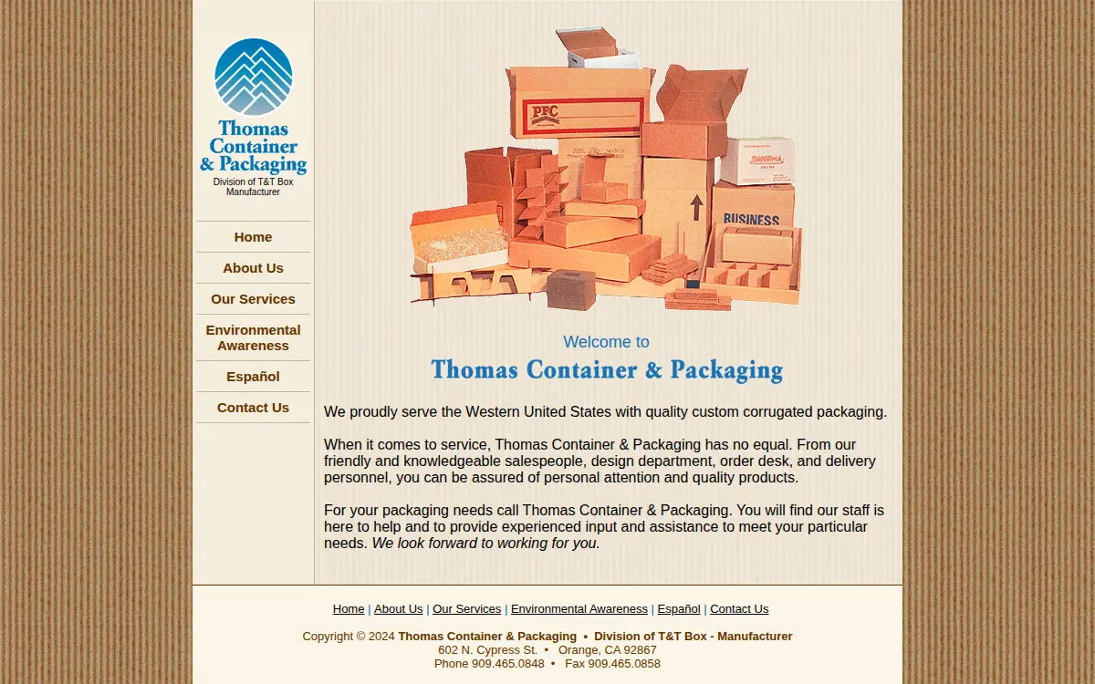 Homepage of T & T Box Company, INC.