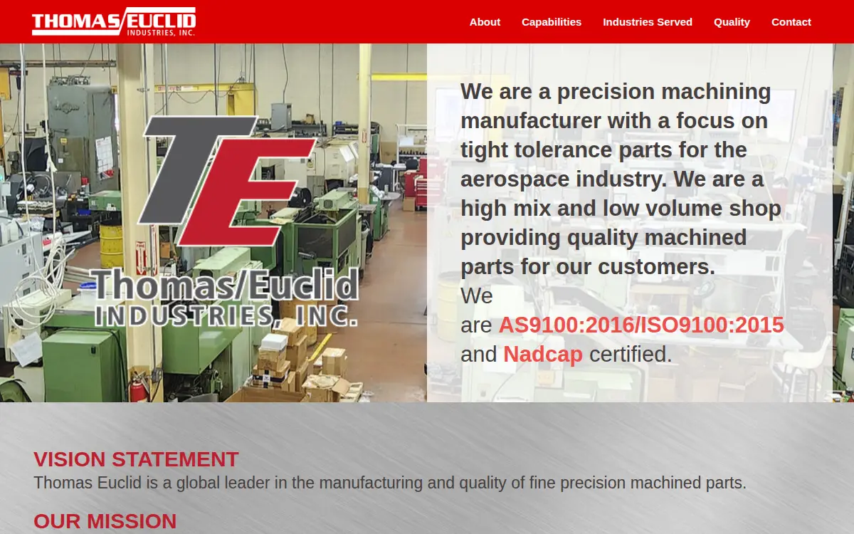 Homepage of Thomas/euclid Industries INC