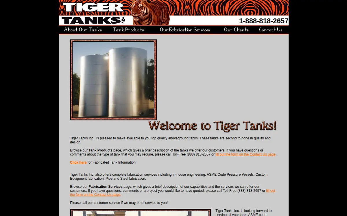 Homepage of Tiger Tanks, INC