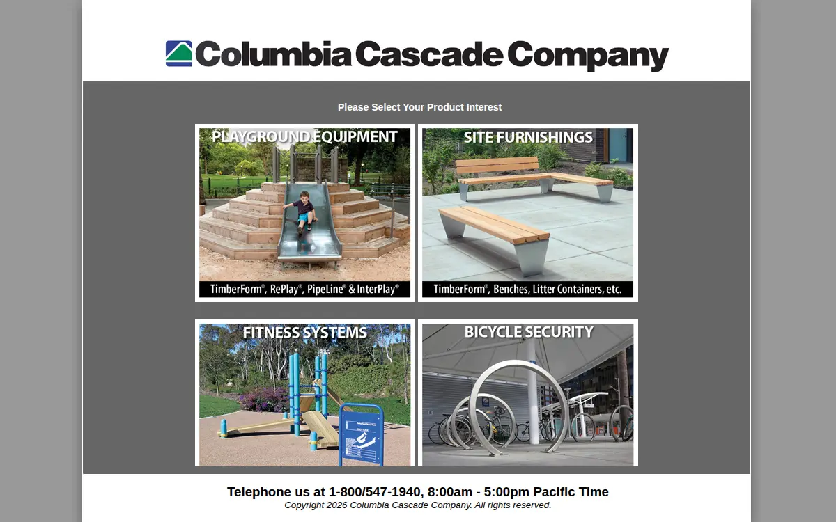 Homepage of Columbia Cascade Company
