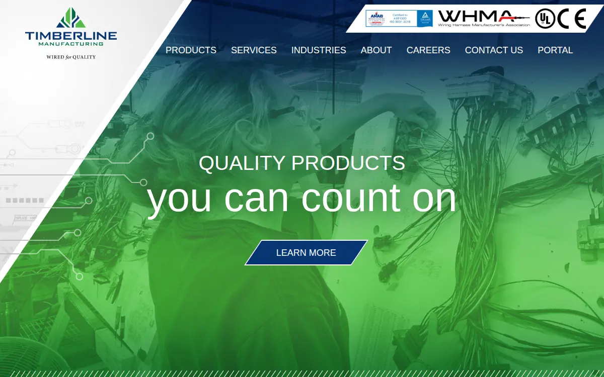 Homepage of Timberline Manufacturing Company