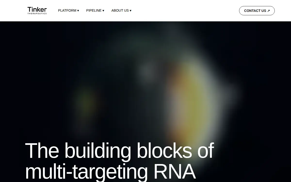 Homepage of Tinker Therapeutics, INC.