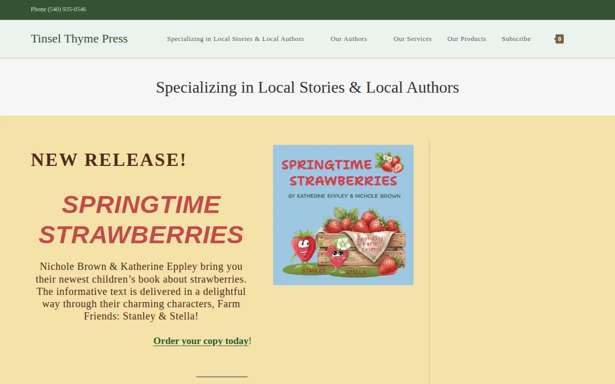 Homepage of Tinsel Thyme Press LLC