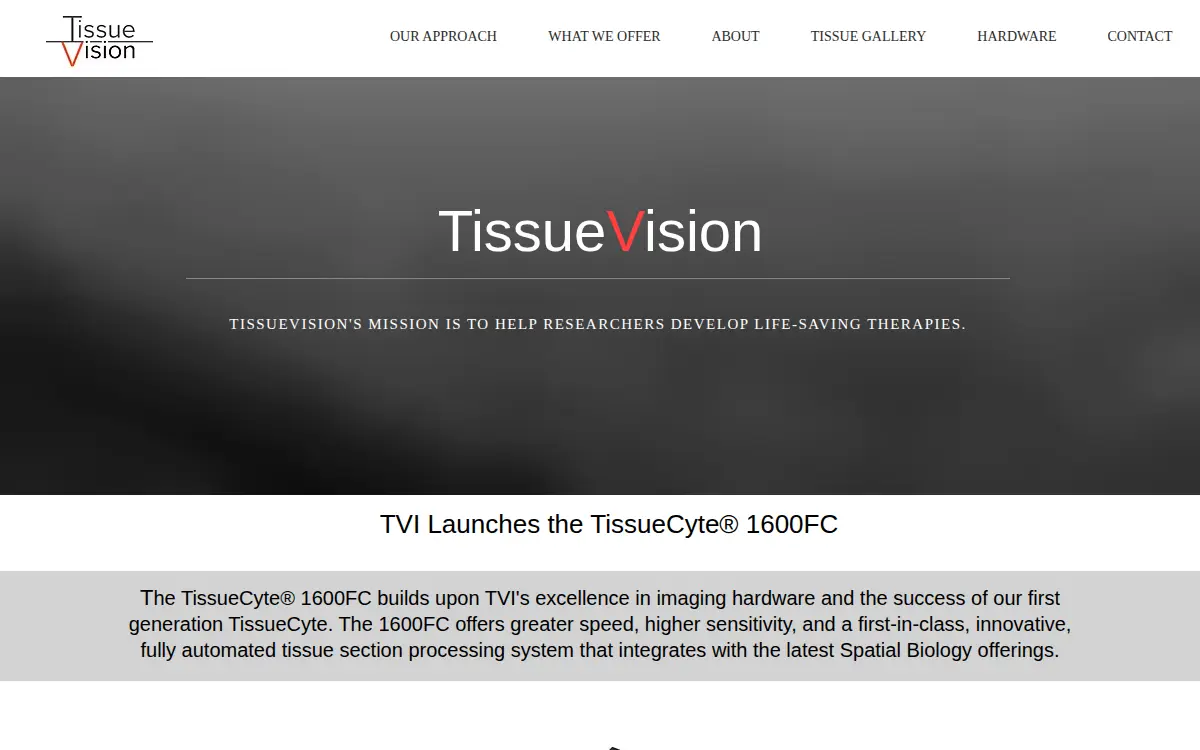Homepage of Tissuevision, INC.
