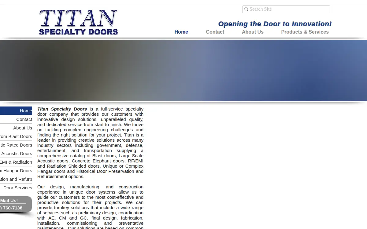 Homepage of Titan Specialty Doors LLC
