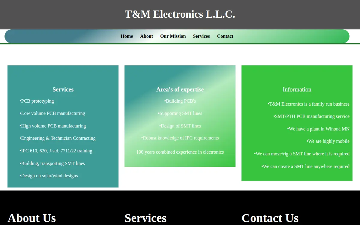 Homepage of T & M Electronics L.l.c