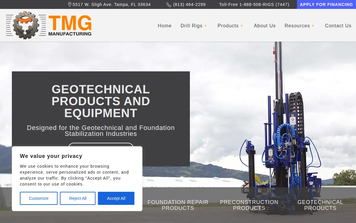 Homepage of Tmg Manufacturing, CORP