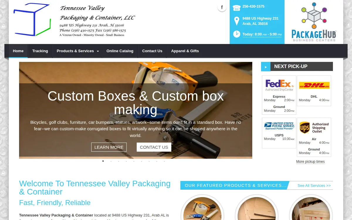 Homepage of Tennessee Valley Packaging & Container LLC